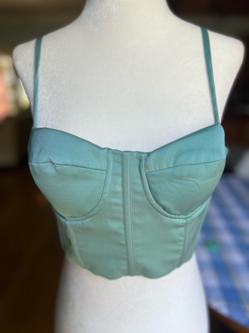 Stella Dallas Sage Green Satin Corset Crop Top Bustier Bralette M Minimalist